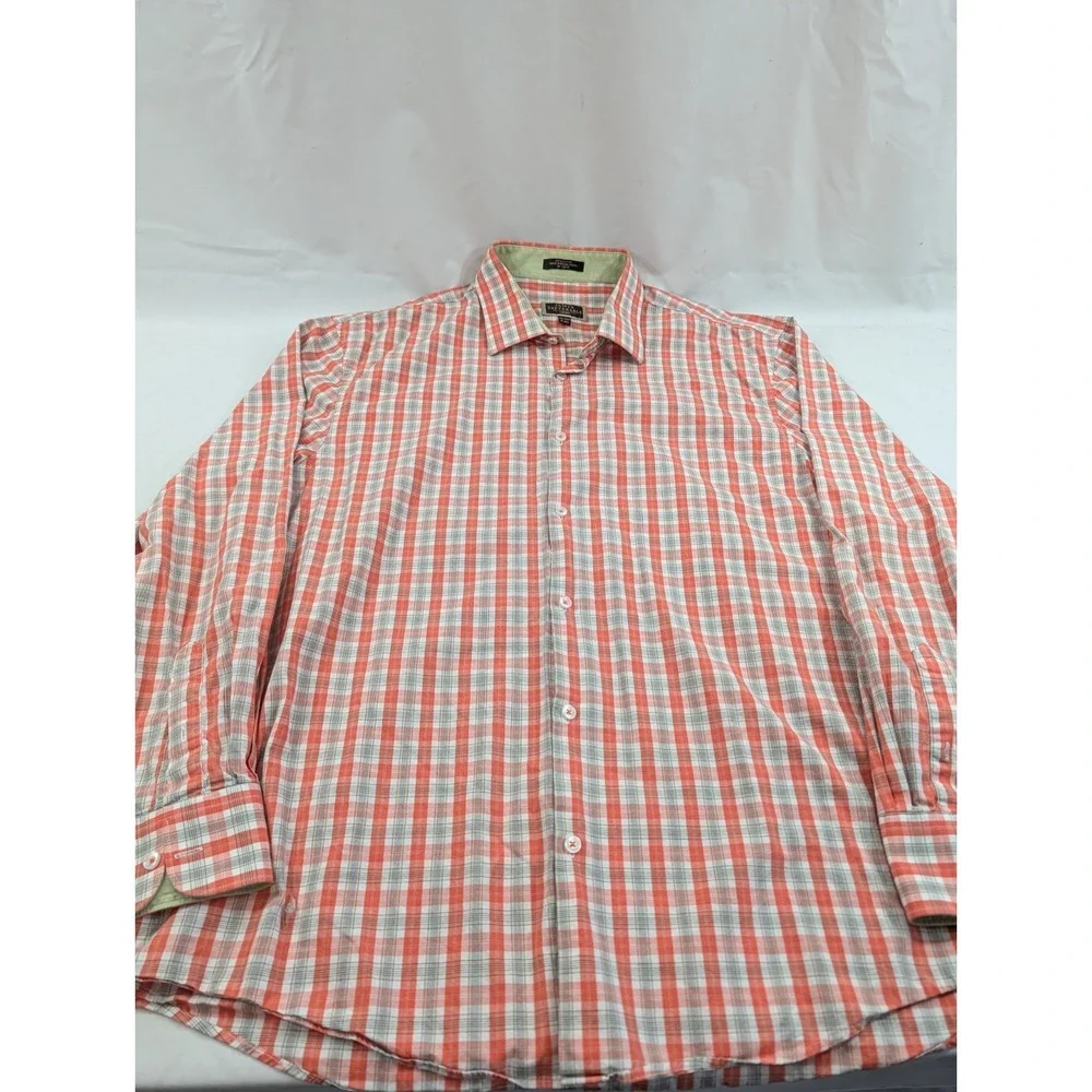 Ralph Lauren Shirt Men 2XL Button Up Performance Orange Plaid Tattersall Cutaway